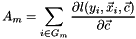 \[ A_m = \sum_{i\in G_m}\frac{\partial l(y_i,\vec{x}_i,\vec{c})}{\partial \vec{c}} \]
