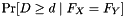 $ \Pr[D \geq d \mid F_X = F_Y] $