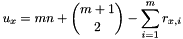 \[ u_x = mn + \binom{m+1}{2} - \sum_{i=1}^m r_{x,i} \]