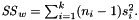 $ \mathit{SS}_w = \sum_{i=1}^k (n_i - 1) s_i^2. $